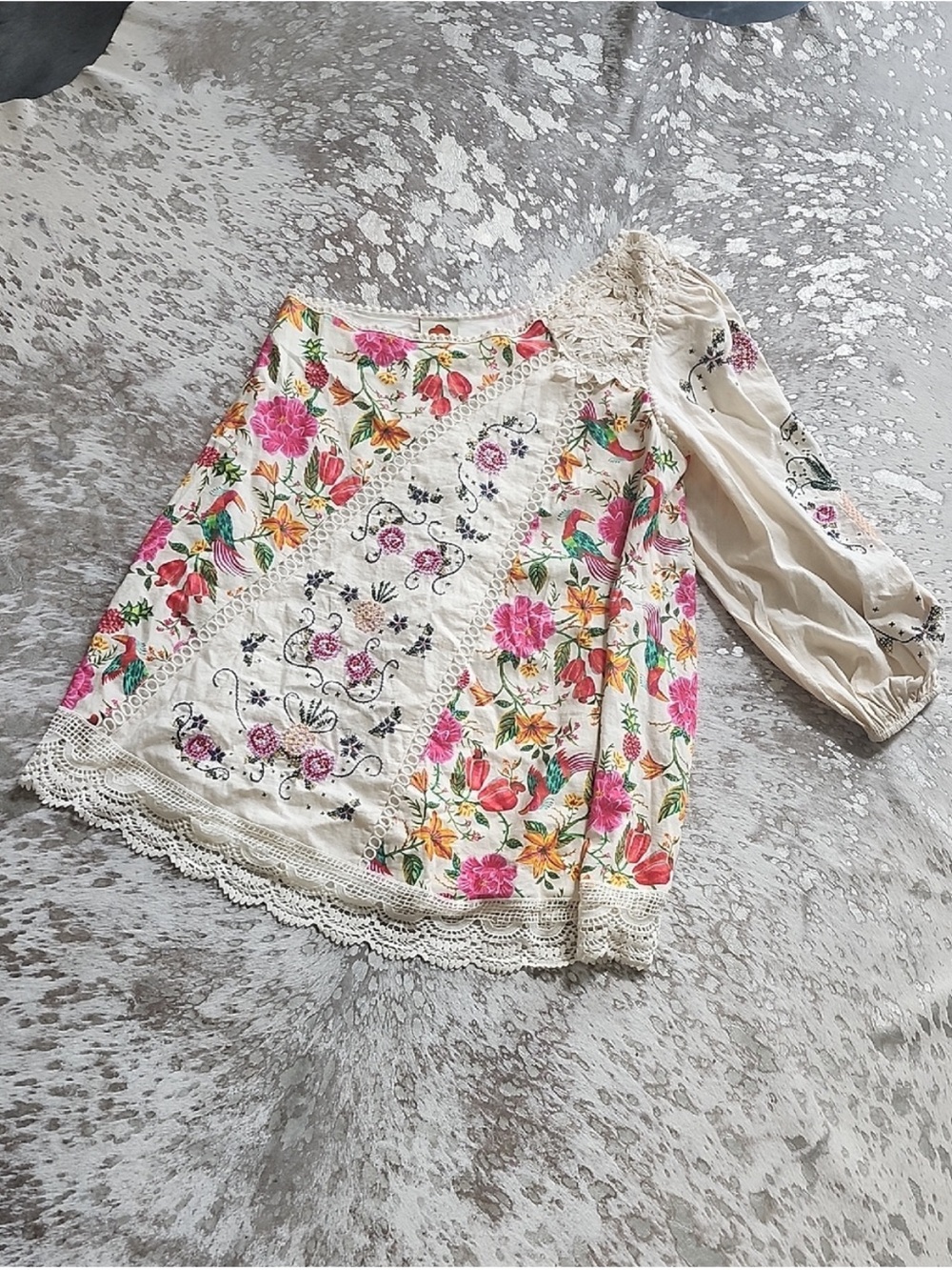 FARM Rio One-Shoulder Floral Mini Dress in Cream, Pink, Yellow, Green - Picture 3 of 7